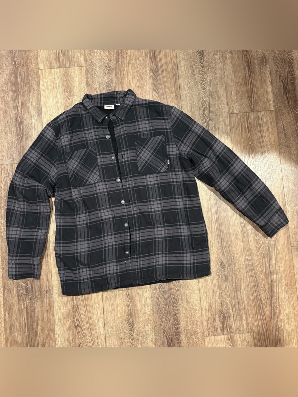 Vans Men's Black & Gray Plaid Sherpa Lined Jacket XL